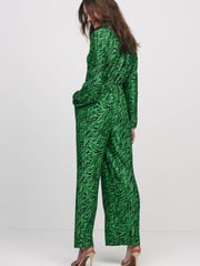 Green Zebra Print Long Sleeve Plissé Jumpsuit - Image 2 of 5