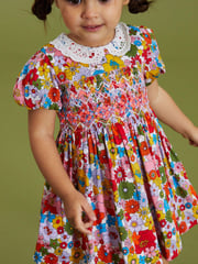 Multi Bright Retro Printed Lace Collar Shirred Cotton Dress (3mths-8yrs) - Image 1 of 6