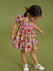 Multi Bright Retro Printed Lace Collar Shirred Cotton Dress (3mths-8yrs) - Image 2 of 6