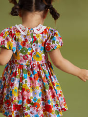 Multi Bright Retro Printed Lace Collar Shirred Cotton Dress (3mths-8yrs) - Image 3 of 6