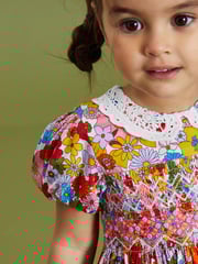 Multi Bright Retro Printed Lace Collar Shirred Cotton Dress (3mths-8yrs) - Image 4 of 6