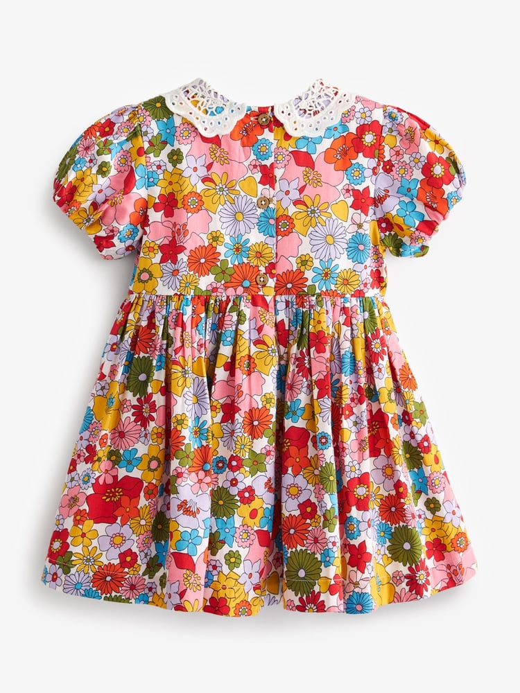 Multi Bright Retro Printed Lace Collar Shirred Cotton Dress (3mths-8yrs) - Image 6 of 6