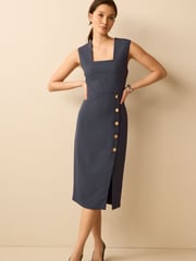 Navy Blue Tailored Midi Pencil Dress - Image 1 of 5