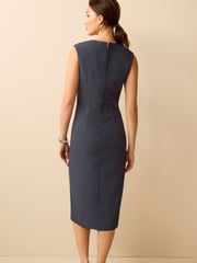 Navy Blue Tailored Midi Pencil Dress - Image 3 of 5