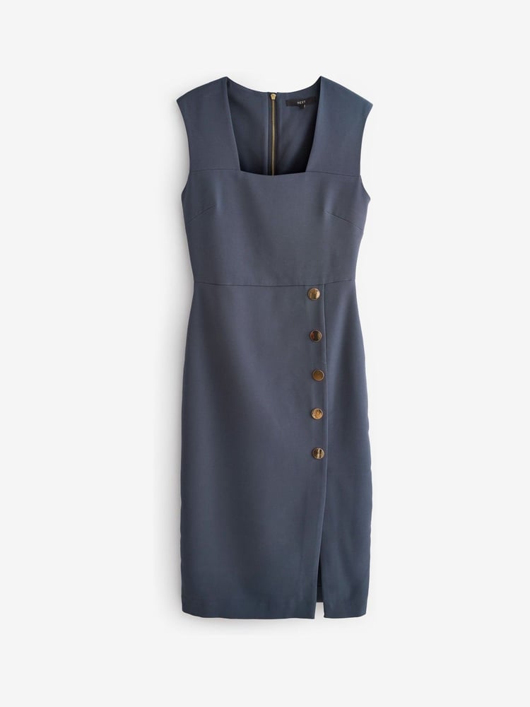 Navy Blue Tailored Midi Pencil Dress - Image 5 of 5