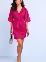 Pink Satin Draped Mini Dress - Image 2 of 5
