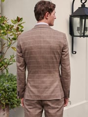 Neutral Skinny Wool Blend Check Suit Jacket - Image 3 of 11