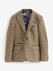 Neutral Skinny Wool Blend Check Suit Jacket - Image 7 of 11
