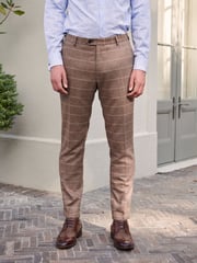 Neutral Skinny Wool Blend Check Suit: Trousers - Image 1 of 12