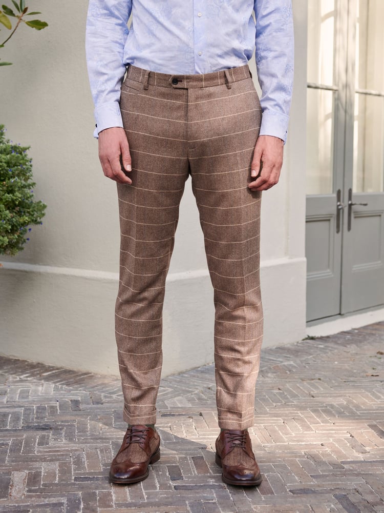 Neutral Skinny Wool Blend Check Suit: Trousers - Image 1 of 12