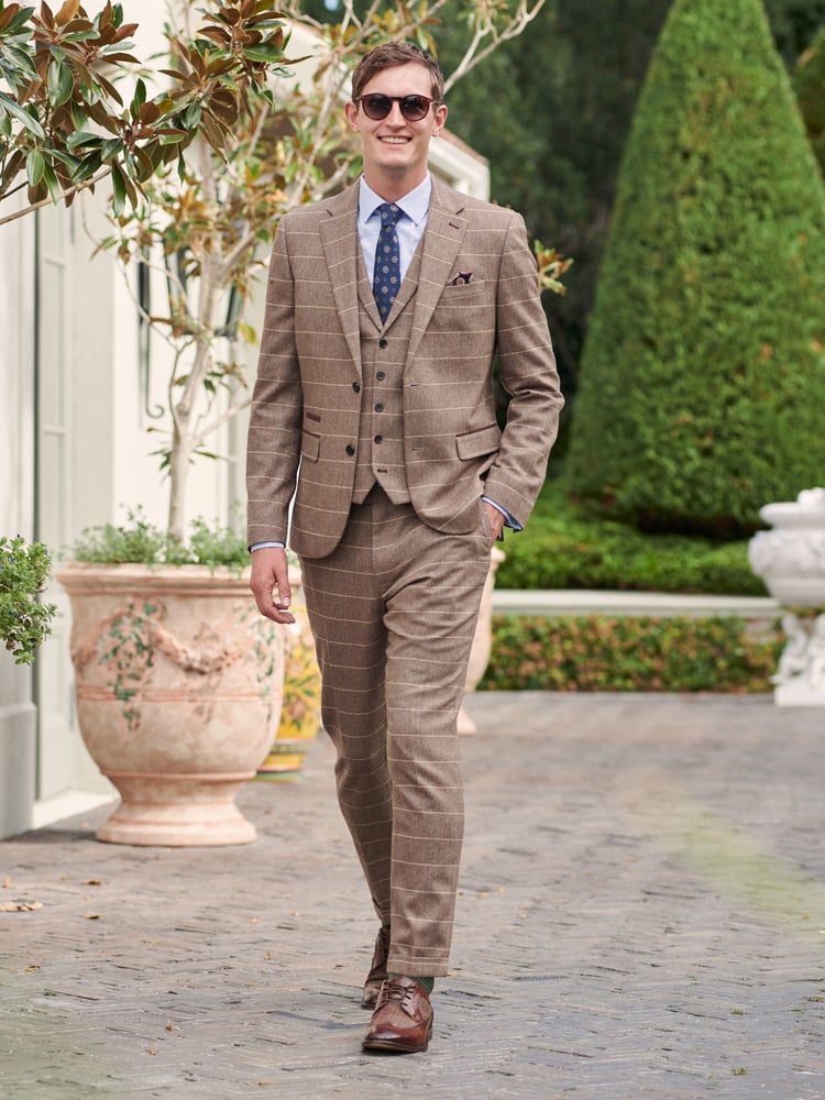 Neutral Skinny Wool Blend Check Suit: Trousers - Image 2 of 12