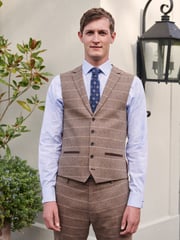 Neutral Wool Blend Check Suit Waistcoat - Image 1 of 8