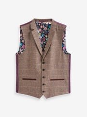 Neutral Wool Blend Check Suit Waistcoat - Image 5 of 8