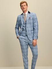 Blue Slim Wool Blend Check Suit Jacket - Image 2 of 8