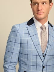 Blue Slim Wool Blend Check Suit Jacket - Image 3 of 8