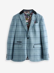 Blue Slim Wool Blend Check Suit Jacket - Image 4 of 8