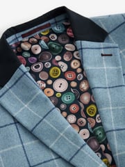 Blue Slim Wool Blend Check Suit Jacket - Image 5 of 8