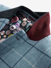 Blue Slim Wool Blend Check Suit Jacket - Image 7 of 8