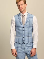 Blue Wool Blend Check Suit Waistcoat - Image 1 of 8