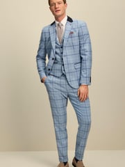Blue Wool Blend Check Suit Waistcoat - Image 2 of 8