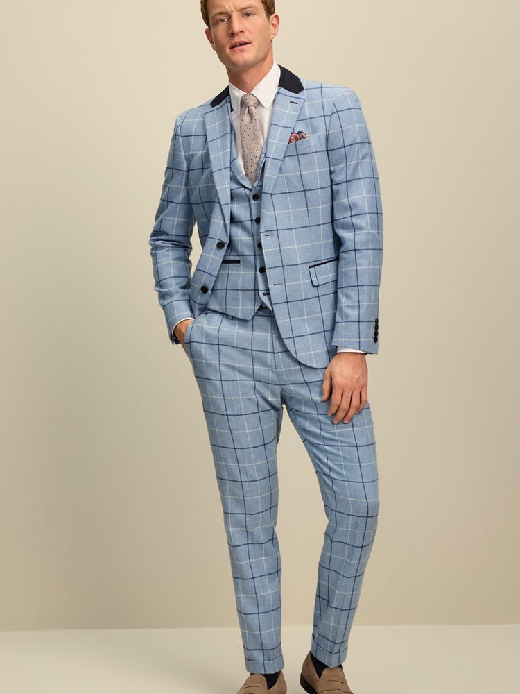 Blue Wool Blend Check Suit Waistcoat - Image 2 of 8 Blue Wool Blend Check Suit Waistcoat - Image 2 of 8