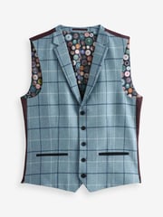 Blue Wool Blend Check Suit Waistcoat - Image 5 of 8