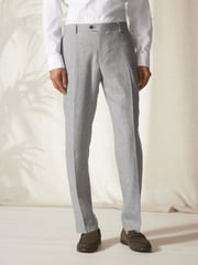 Light Grey Tailored Fit Linen Blend Suit: Trousers - Image 1 of 10