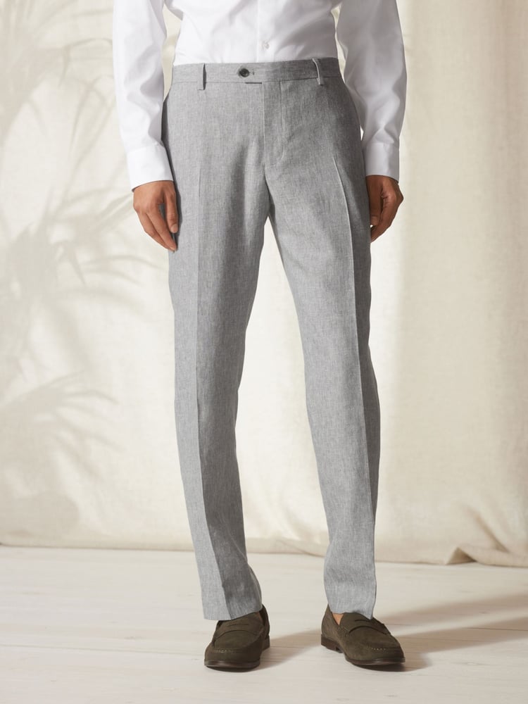 Light Grey Tailored Fit Linen Blend Suit: Trousers - Image 1 of 10