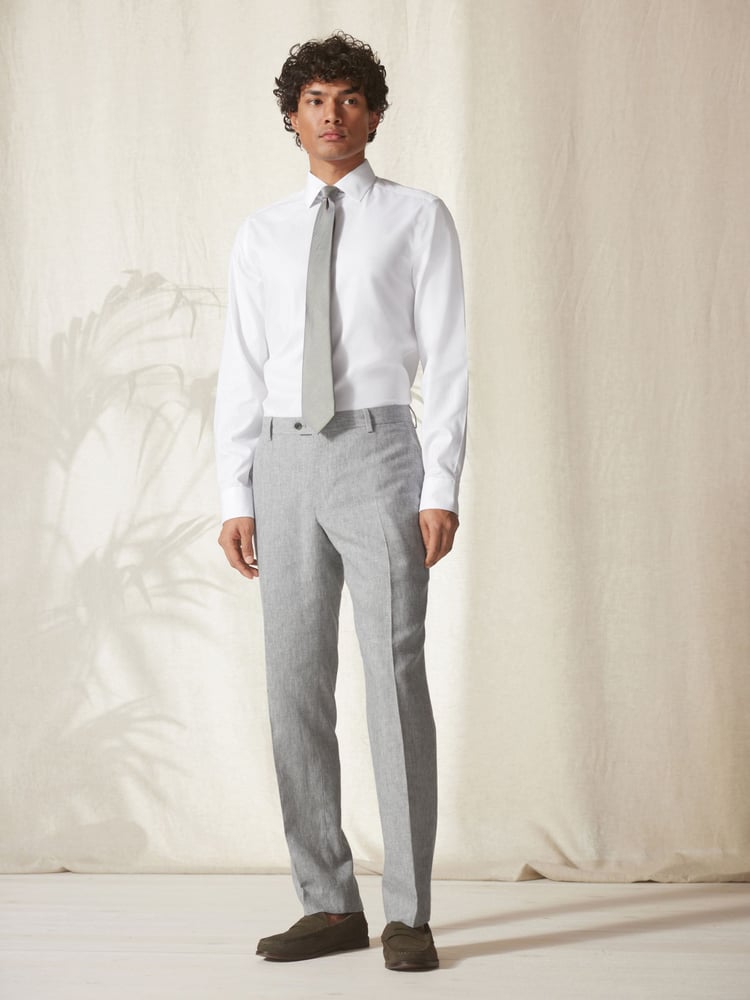 Light Grey Tailored Fit Linen Blend Suit: Trousers - Image 2 of 10