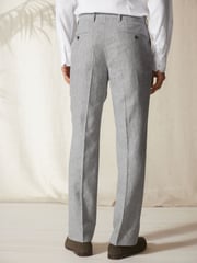 Light Grey Tailored Fit Linen Blend Suit: Trousers - Image 4 of 10