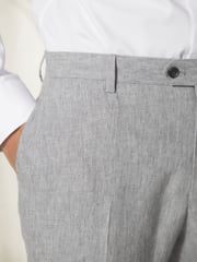 Light Grey Tailored Fit Linen Blend Suit: Trousers - Image 6 of 10