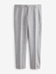 Light Grey Tailored Fit Linen Blend Suit: Trousers - Image 7 of 10