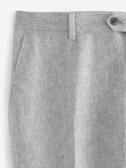 Light Grey Tailored Fit Linen Blend Suit: Trousers - Image 8 of 10