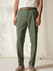 Green Tailored Fit Linen Blend Suit: Trousers - Image 1 of 9