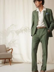 Green Tailored Fit Linen Blend Suit: Trousers - Image 4 of 9