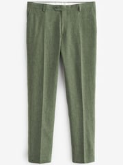 Green Tailored Fit Linen Blend Suit: Trousers - Image 7 of 9