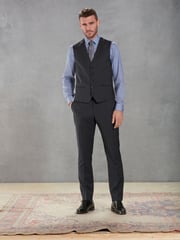 Navy Blue Slim Fit Signature Marzotto Italian Fabric Textured Suit Waistcoat - Image 2 of 10