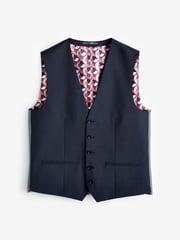 Navy Blue Slim Fit Signature Marzotto Italian Fabric Textured Suit Waistcoat - Image 7 of 10