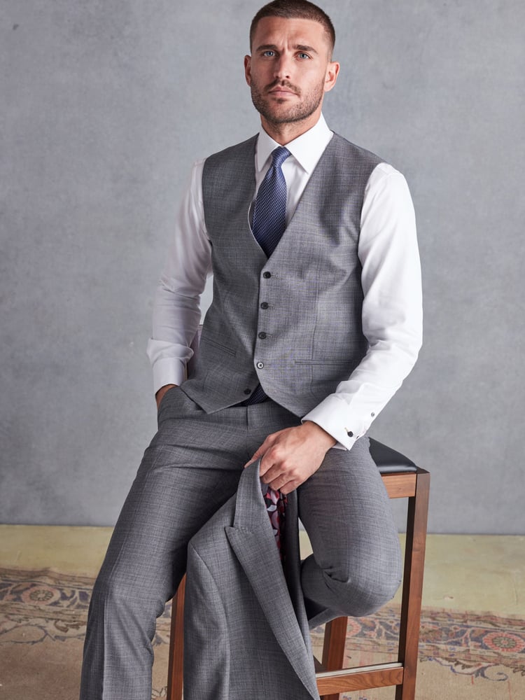 Grey Signature British Fabric Textured Suit Waistcoat - Image 2 of 9