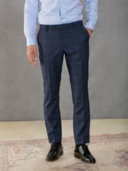 Bright Blue Tailored Signature Marzotto Italian Fabric Check Suit Trousers - Image 1 of 8