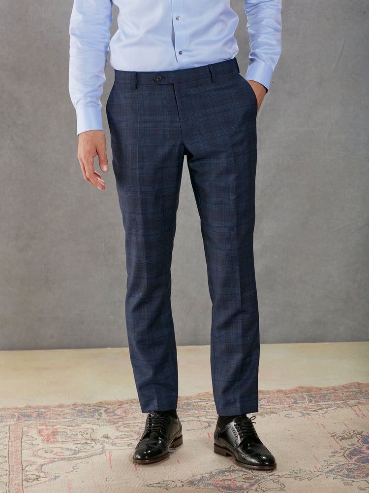 Bright Blue Tailored Signature Marzotto Italian Fabric Check Suit Trousers - Image 1 of 8 Bright Blue Tailored Signature Marzotto Italian Fabric Check Suit Trousers - Image 1 of 8