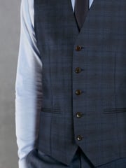 Bright Blue Tailored Signature Marzotto Italian Fabric Check Suit Waistcoat - Image 5 of 11