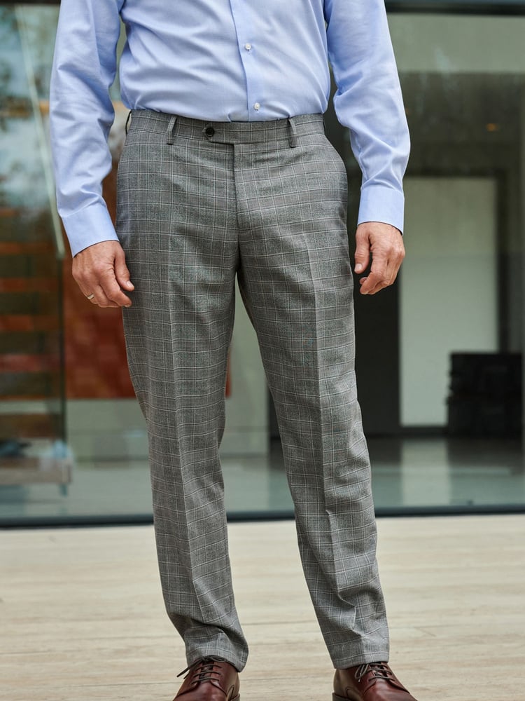 Light Grey Tailored Signature Empire Mills British Fabric Check Suit Trousers - Image 1 of 11 Light Grey Tailored Signature Empire Mills British Fabric Check Suit Trousers - Image 1 of 11