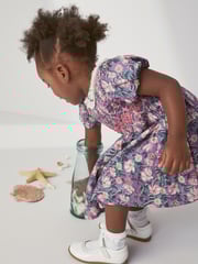 Lilac Purple Printed Lace Collar Shirred Cotton Dress (3mths-8yrs) - Image 4 of 6