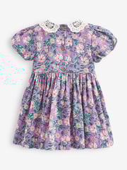 Lilac Purple Printed Lace Collar Shirred Cotton Dress (3mths-8yrs) - Image 6 of 6