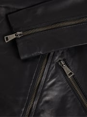 Ted Baker Black Ellaar Fitted Leather Biker Jacket - Image 5 of 5