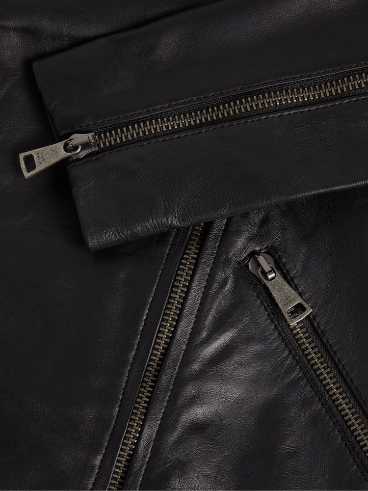 Ted Baker Black Ellaar Fitted Leather Biker Jacket - Image 5 of 5
