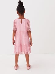 Pink Sparkle Mesh Short Sleeve Tiered Party Dress (3-16yrs) - Image 3 of 9