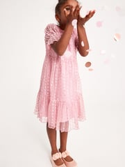 Pink Sparkle Mesh Short Sleeve Tiered Party Dress (3-16yrs) - Image 5 of 9