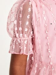 Pink Sparkle Mesh Short Sleeve Tiered Party Dress (3-16yrs) - Image 7 of 9